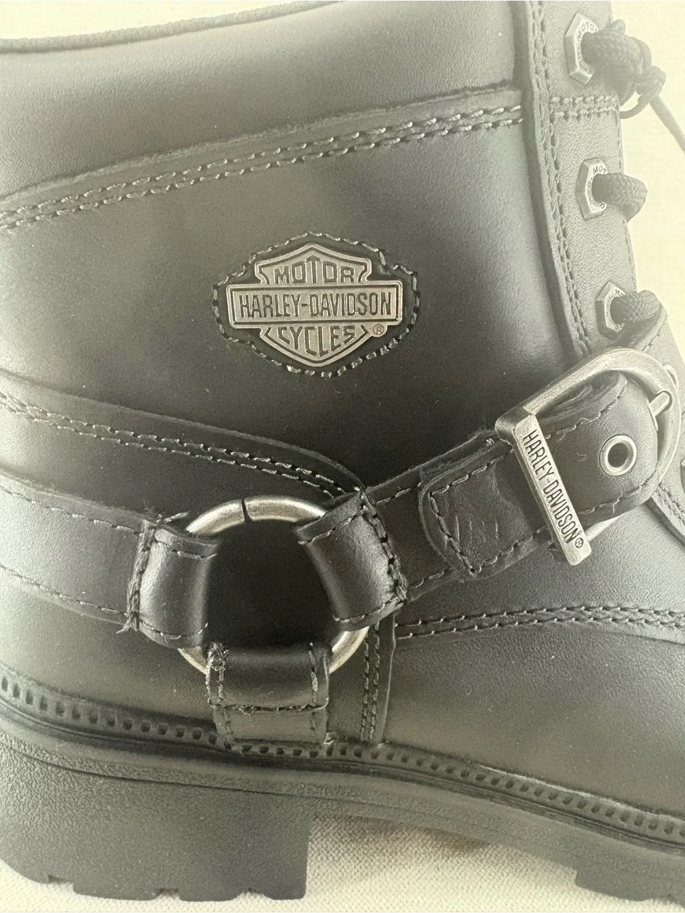 Harley-Davidson Black Lace-Up Leather Buckle Boots